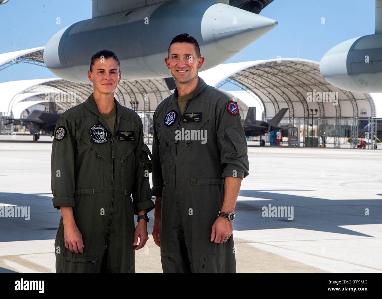 U.S. Marine Corps Lt. Col. Courtney “Britney” O’Brien, left, commanding ...