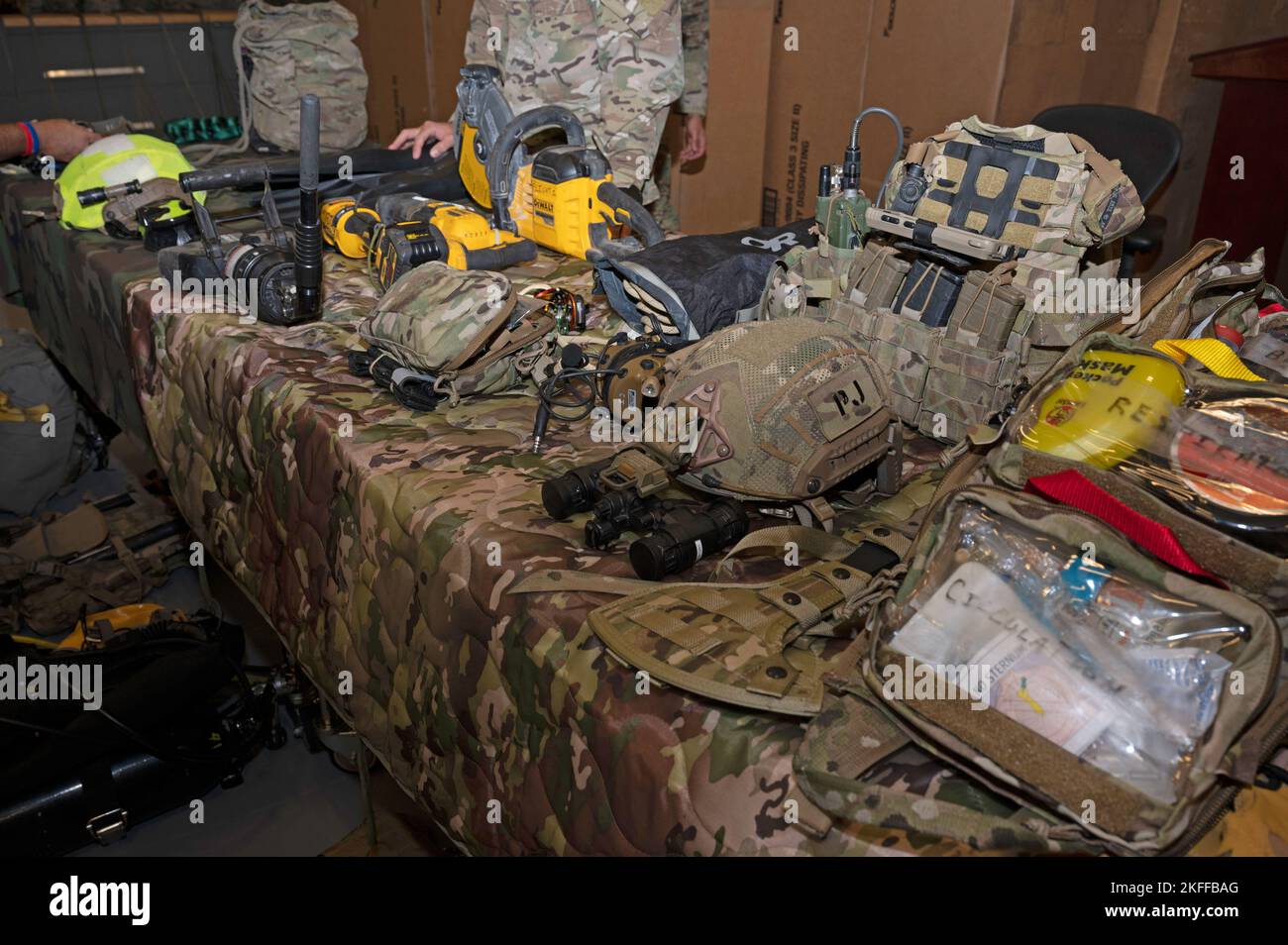 Equipment used by the 48th Rescue Squadron pararescuemen are on display ...