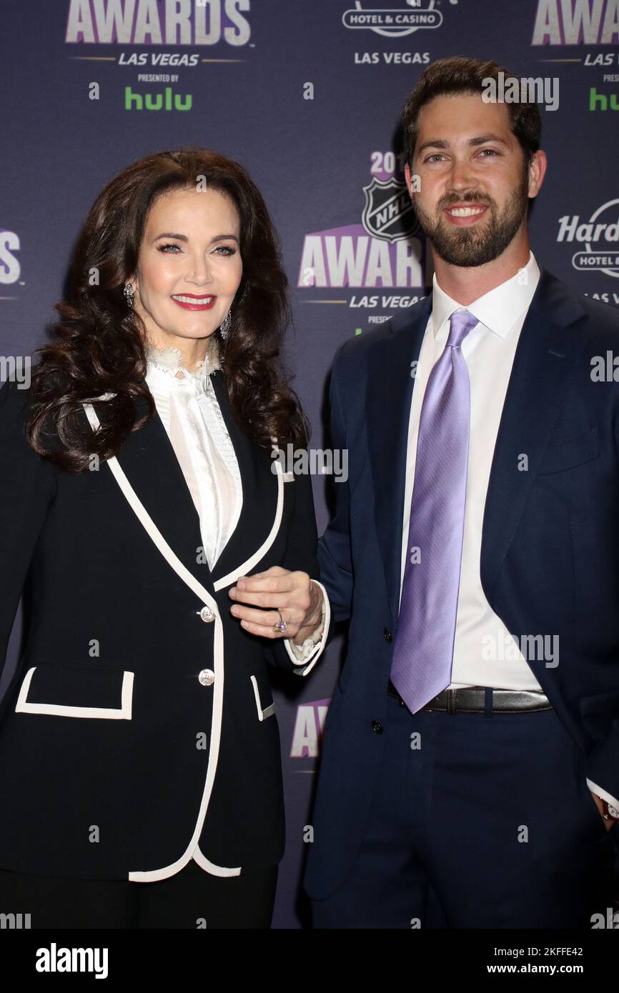 Lynda Carter and son James Altman attending the 2018 NHL Awards at the