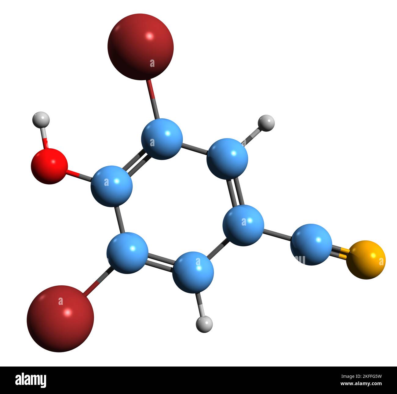 3D image of Bromoxynil skeletal formula - molecular chemical structure of  nitrile herbicide isolated on white background Stock Photo