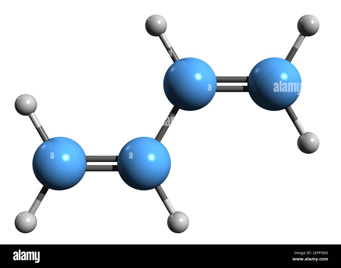 3D image of Butadiene skeletal formula - molecular chemical structure of Bivinyl isolated on white background Stock Photo