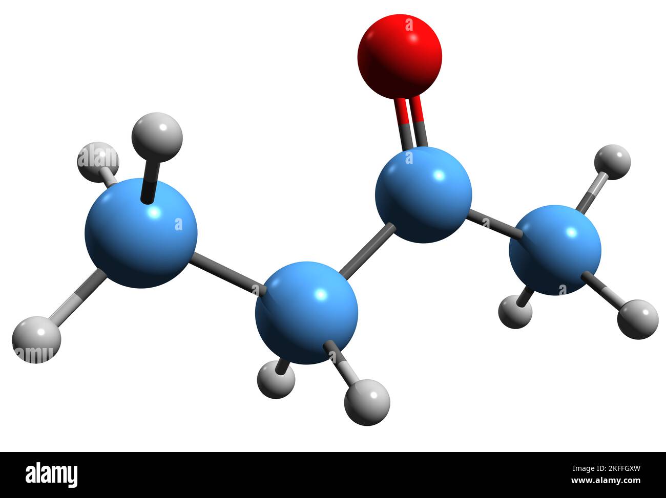 3D image of Butanone skeletal formula - molecular chemical structure of methyl ethyl ketone isolated on white background Stock Photo