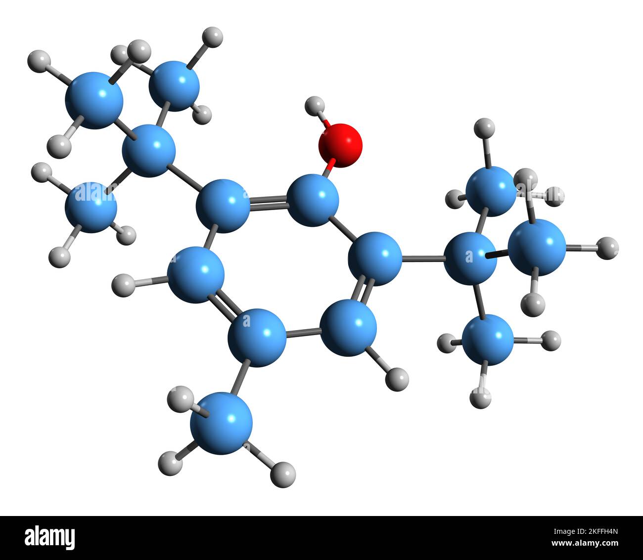 3D image of Butylated hydroxytoluene skeletal formula - molecular chemical structure of dibutylhydroxytoluene isolated on white background Stock Photo