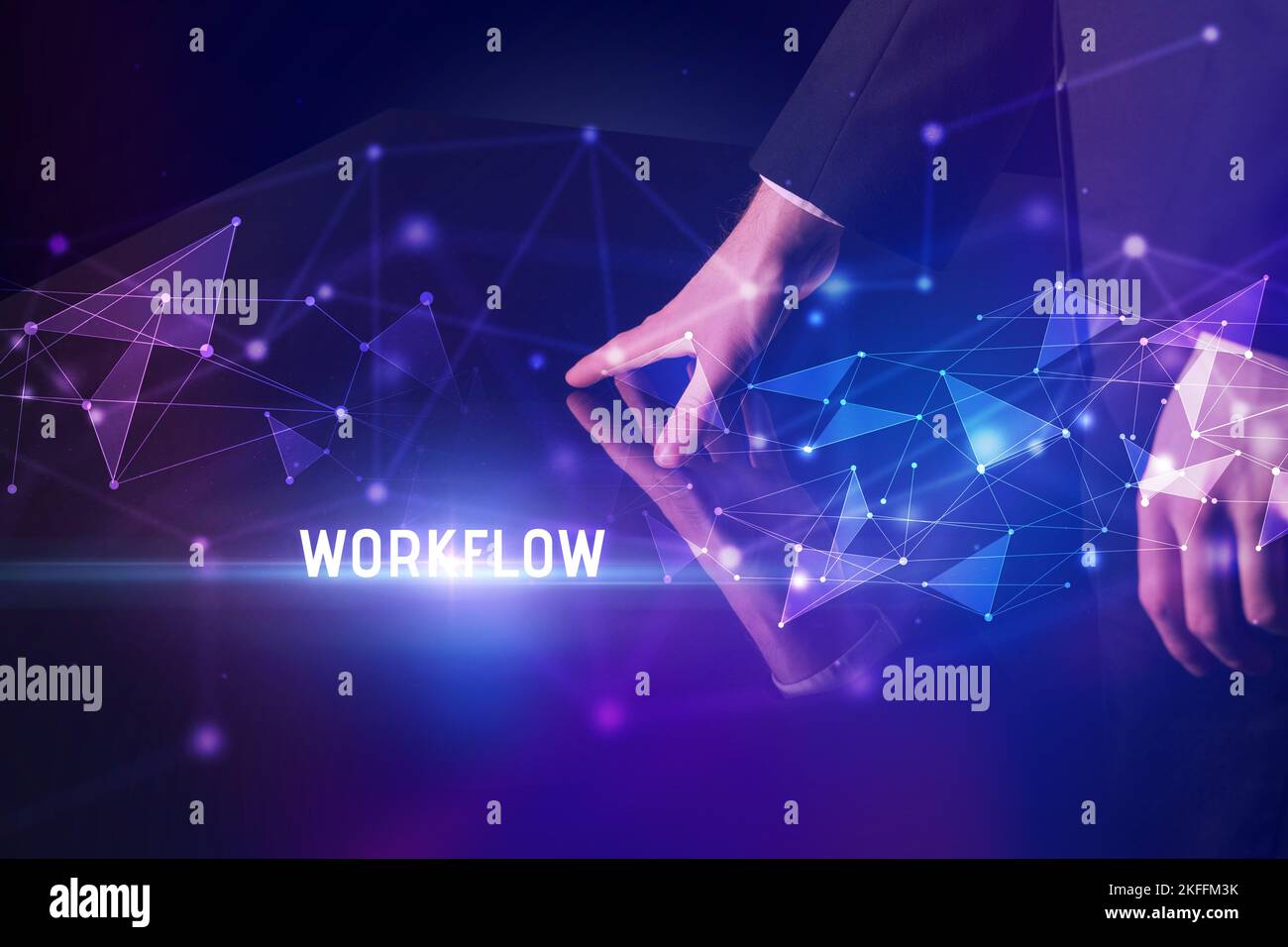 Businessman touching huge screen concept Stock Photo