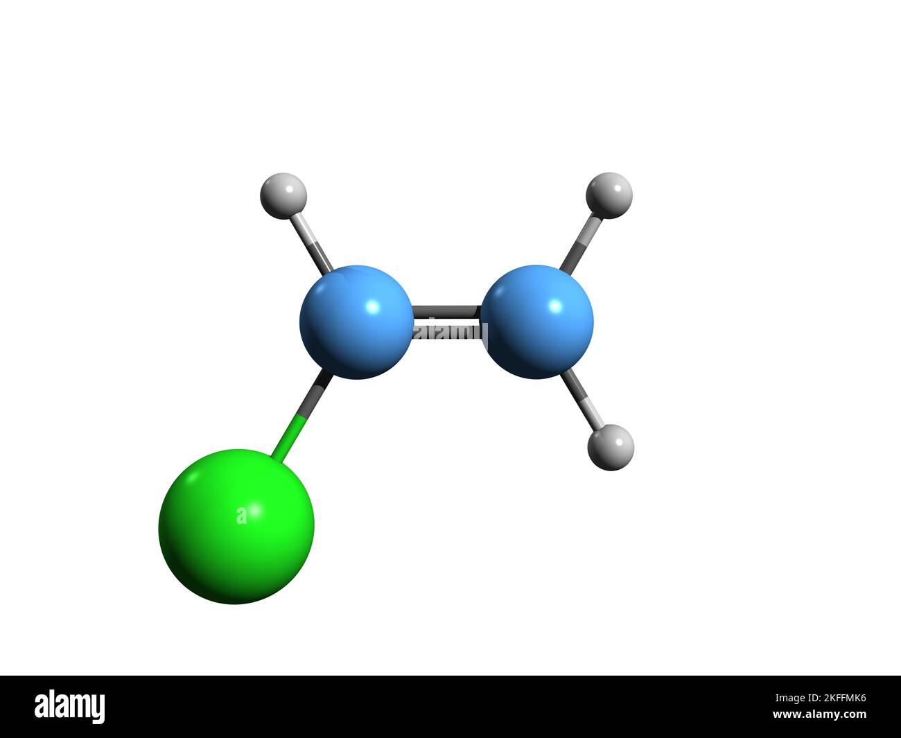 3D image of Vinyl chloride skeletal formula molecular chemical