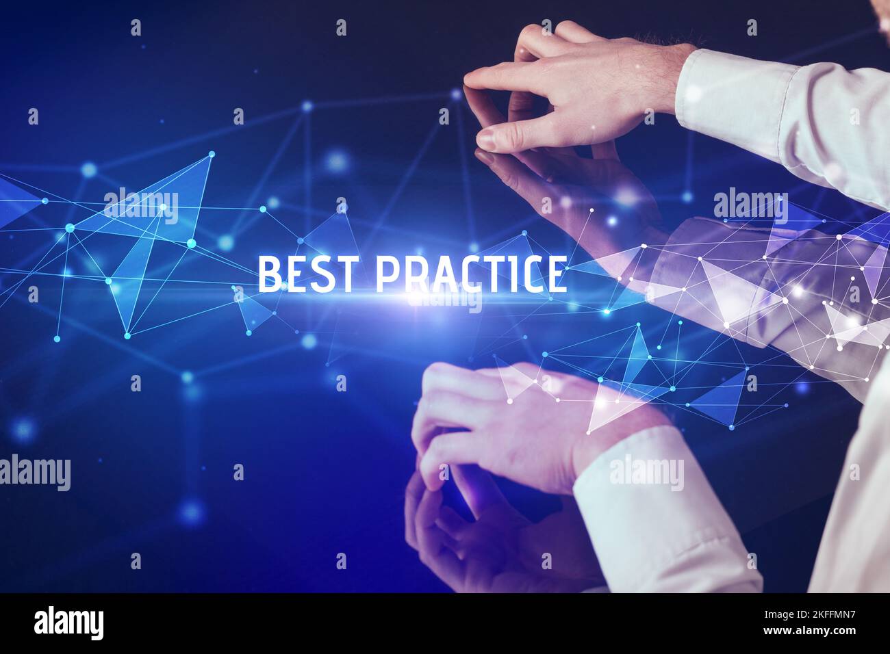 Businessman touching huge screen concept Stock Photo