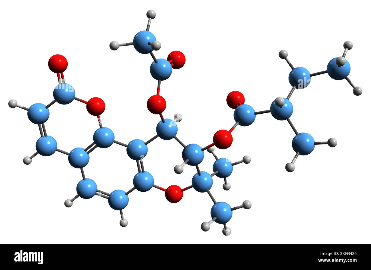 3D image of Visnadine skeletal formula - molecular chemical structure of natural vasodilator isolated on white background Stock Photo