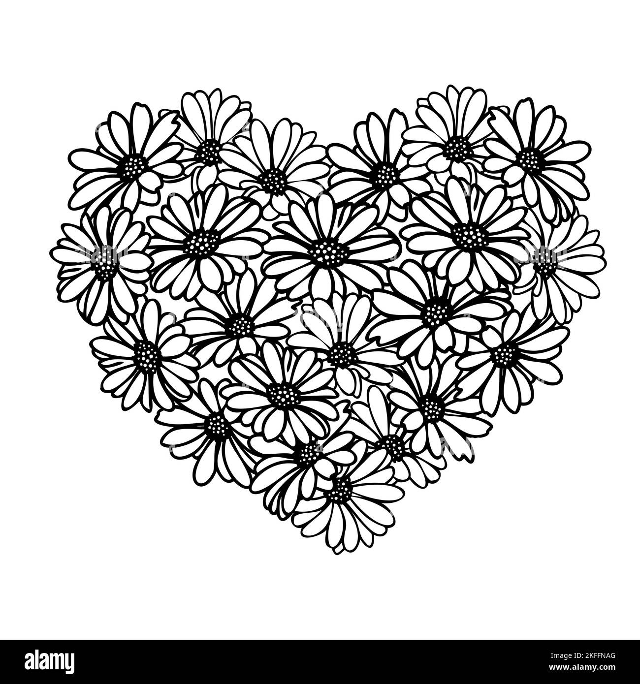 Valentines day floral heart frame with daisy flower Stock Vector