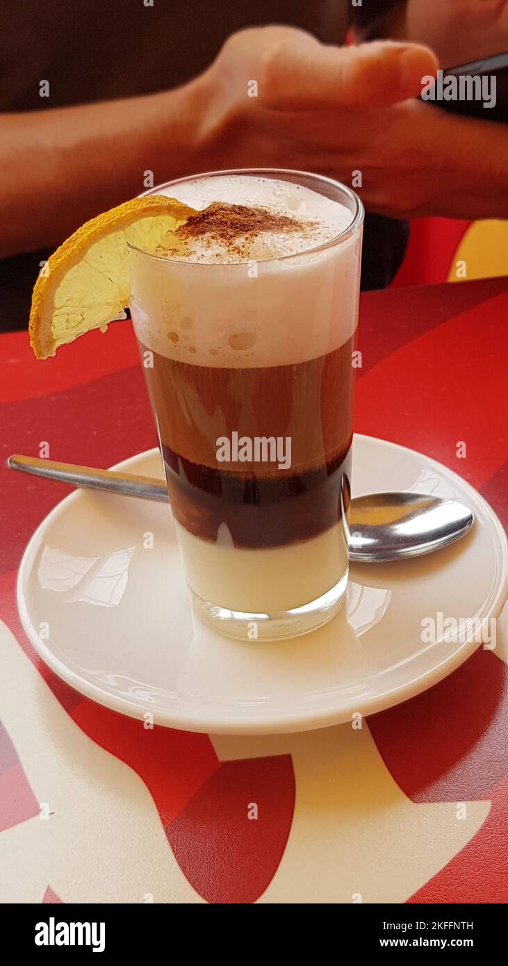 Barraquito = a sweet treat of Canary SIlands made of coffee, milk and local liquor Stock Photo