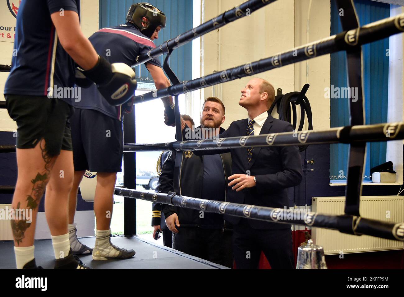 The Prince of Wales as he officially opens the new boxing club during a visit to RAF Coningsby, Lincolnshire. Picture date: Friday November 18, 2022. Stock Photo