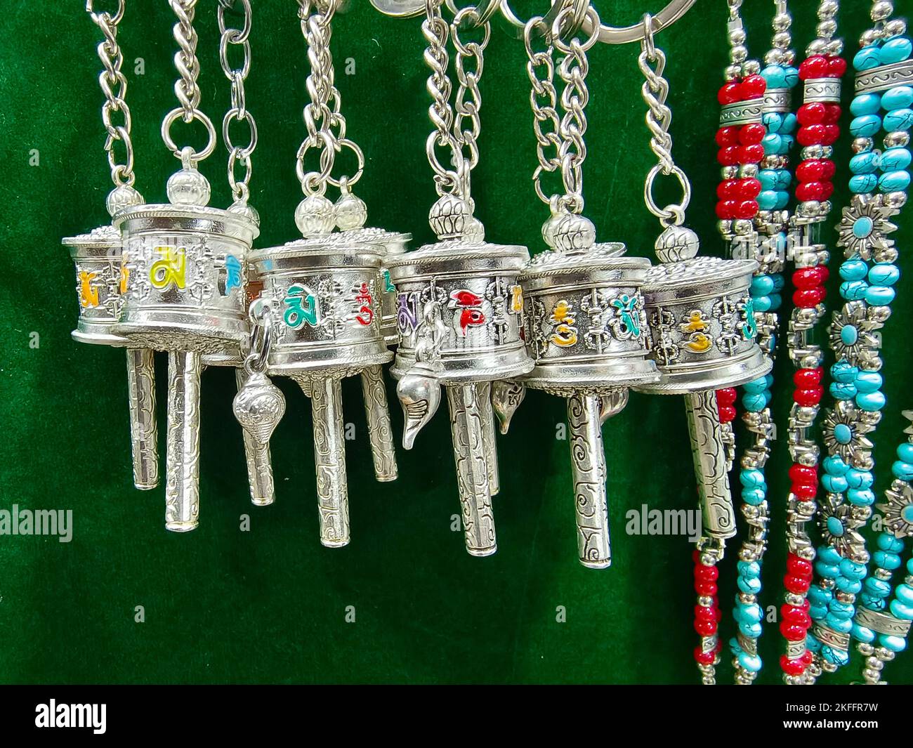 17 June 2022, Sikkim, India, Collection of colourful keychain