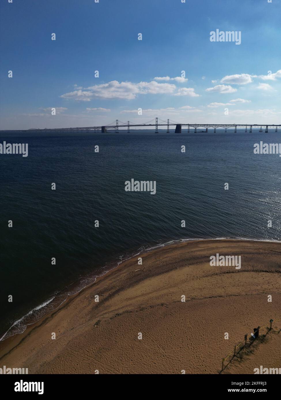 A vertical shot of the William Preston Lane Jr. Memorial Bay Bridge seen from Sandy Point State
