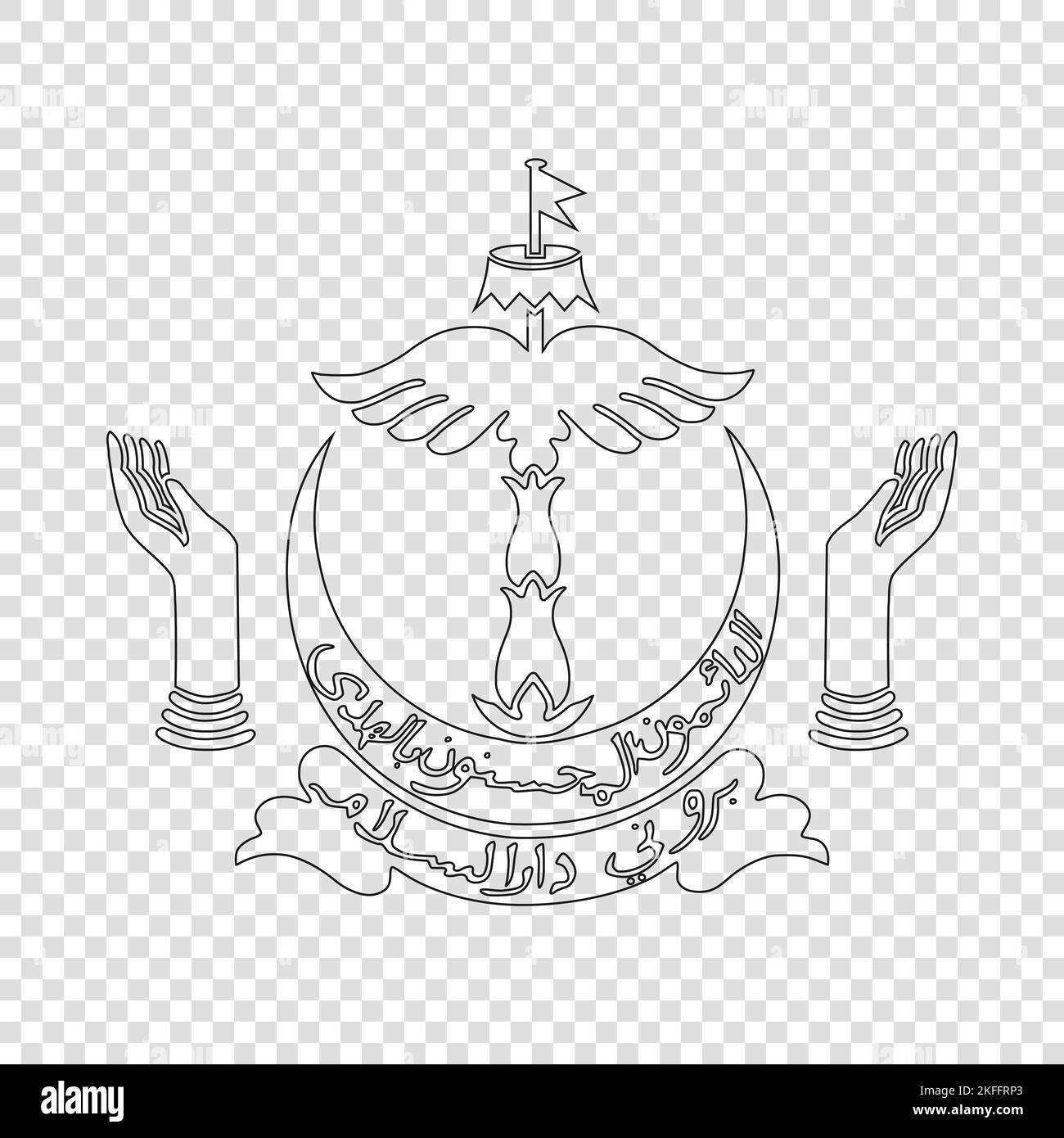 Thin line emblem of Brunei. National symbol on transparent background