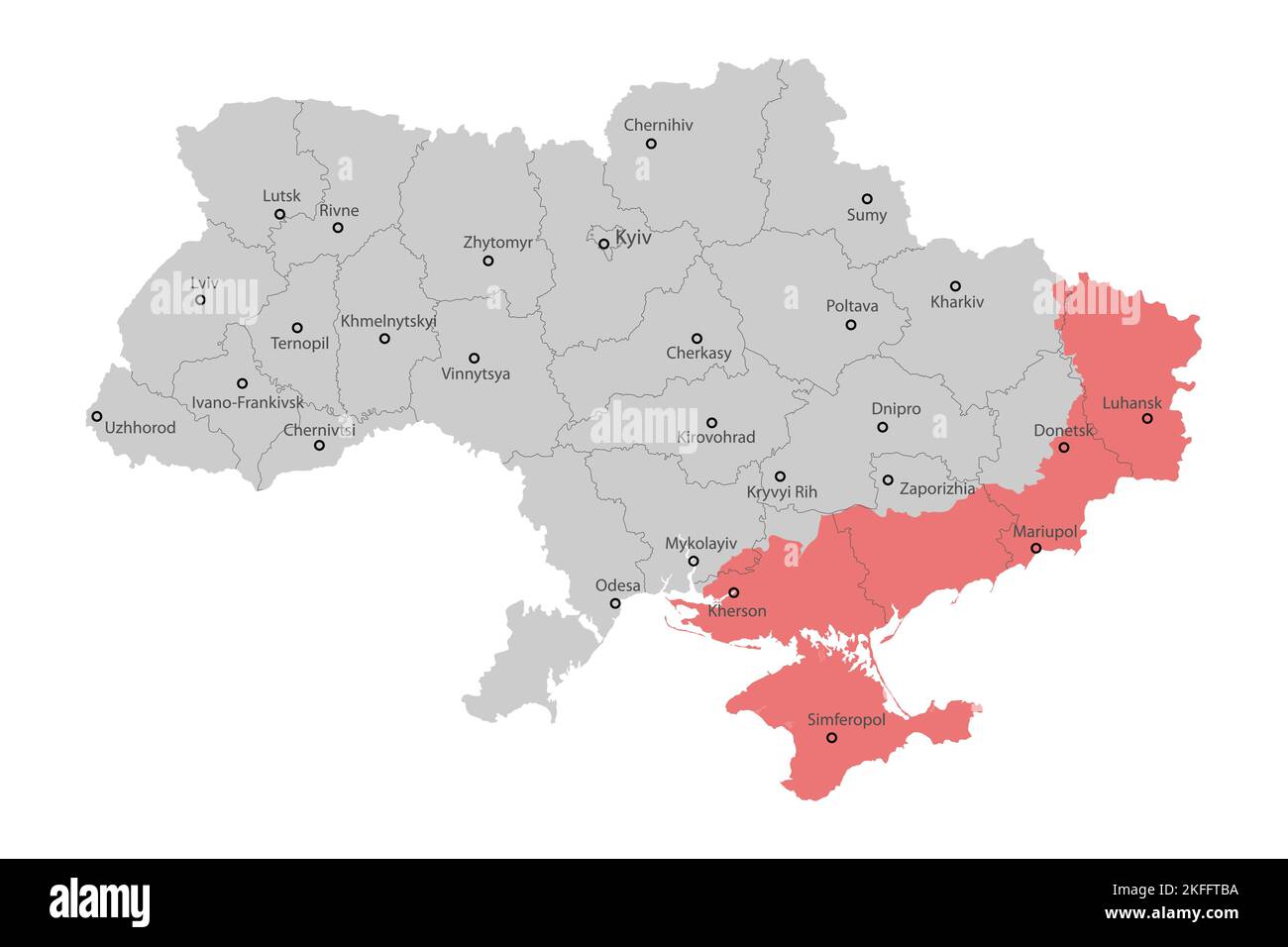 Political map of Ukraine with borders of the regions Stock Vector