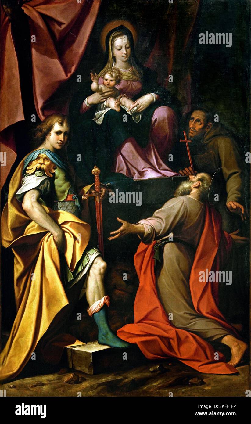 Madonna and Child with St. Vitalis, St. Jerome and St. Francis of Assisi 1598-1626  by Procaccini, Camillo, (c.1560-1629), Italy, Italian, Stock Photo