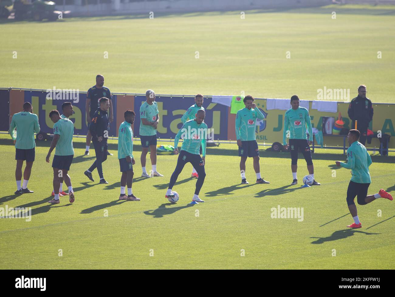 Turin, Italy, 18/11/2022, Fabinho of Brazil and team mates during Brazil National football team trainings before the finale stage of the World Cup 2022 in Qatar, at Juventus Training Center, 18 November 2022, Turin, Italy. Photo Nderim Kaceli Stock Photo