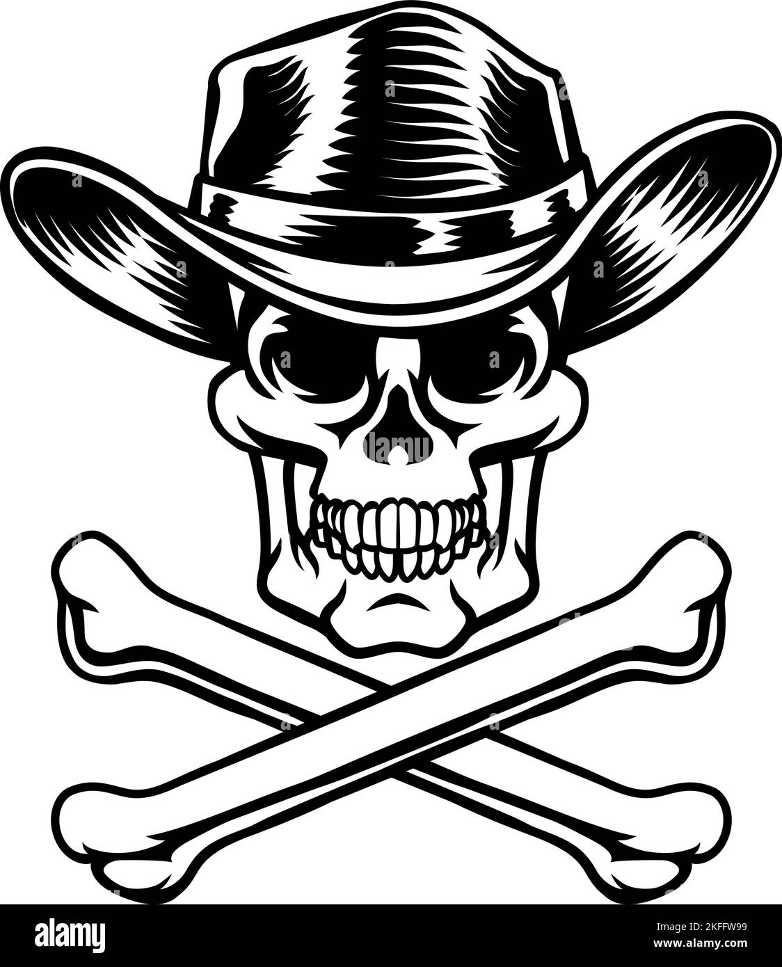 Cowboy Hat Western Skull Pirate Cross Bones Stock Vector