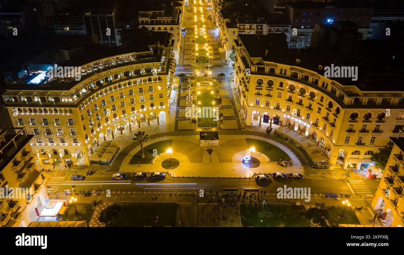 Aristotelous square (platia) in Thessaloniki during nightime Stock Photo