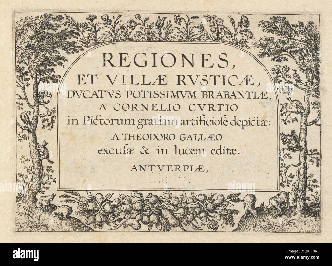 Title Page for &quot;Regiones et Villae Rusticae&quot;, published in or before 1633. Stock Photo