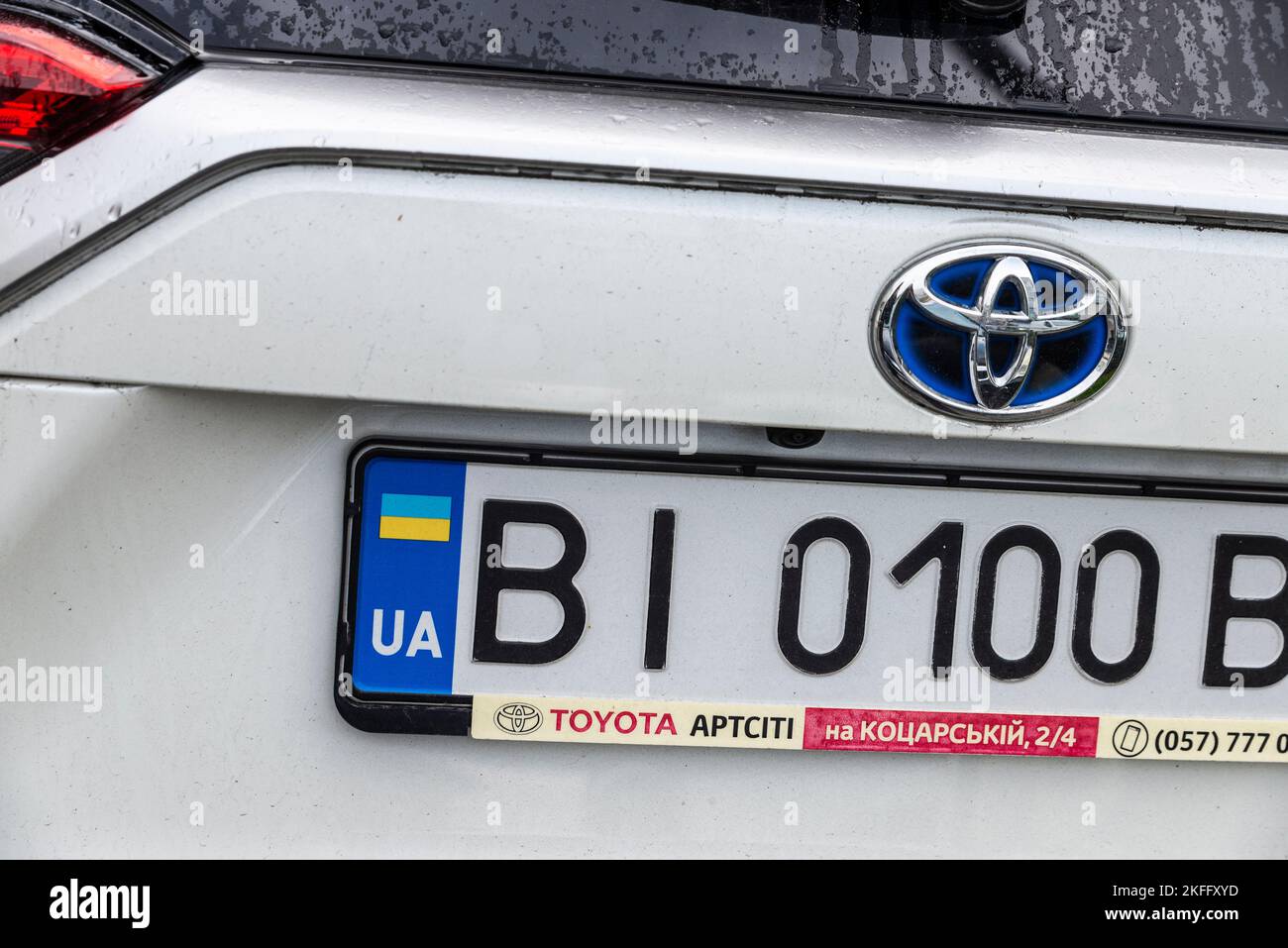 Vienna, Austria October 14, 2022 White Toyota car with ukrainian