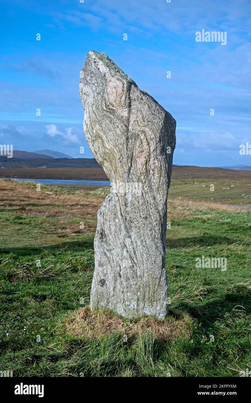 Individual standing stone, part of the Callanish stone circle, a 5,000 year old stone circle on Isle of Lewis in the Outer Hebrides, Scotland, UK. Stock Photo