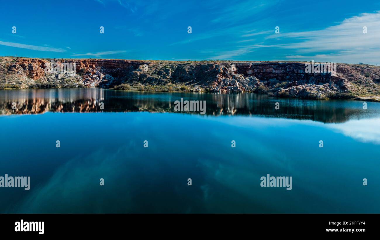 A beautiful lack in the middle of the desert, Bottomless Lake New Mexico Stock Photo