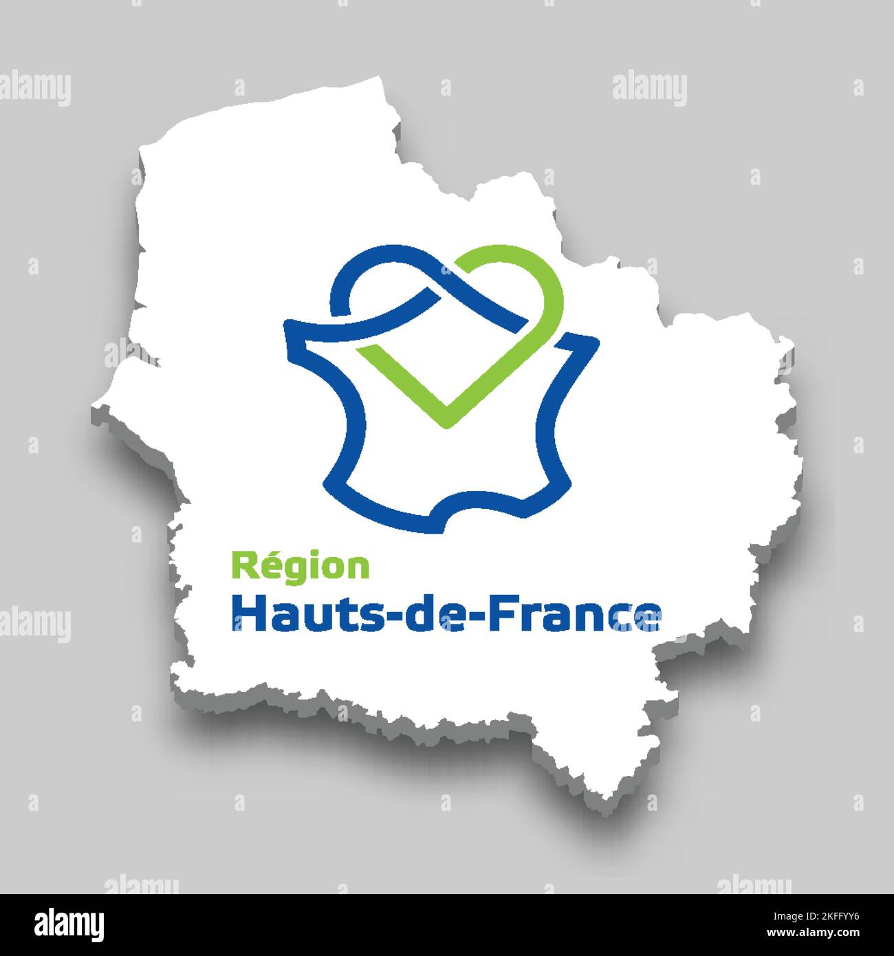 3d isometric Map of Hauts-de-France is a region of France with national flag Stock Vector