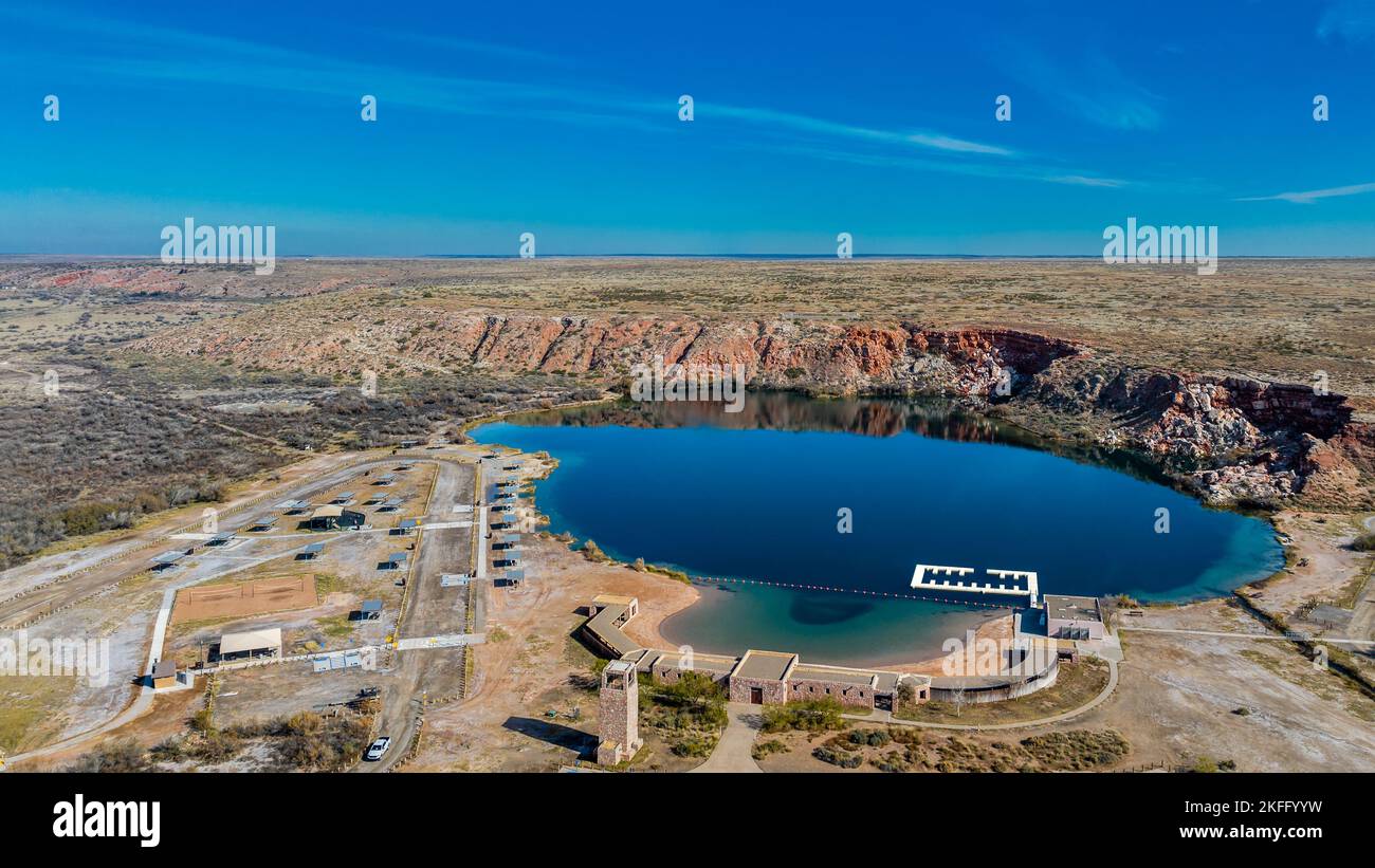 A beautiful lack in the middle of the desert, Bottomless Lake New Mexico Stock Photo