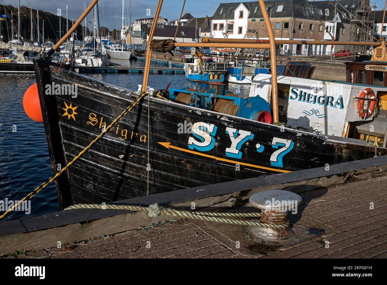 Sheigra SY7 fishing boat moored in Stornoway Harbour, Isle of Lewis, Outer Hebrides, Scotland, UK. Stock Photo