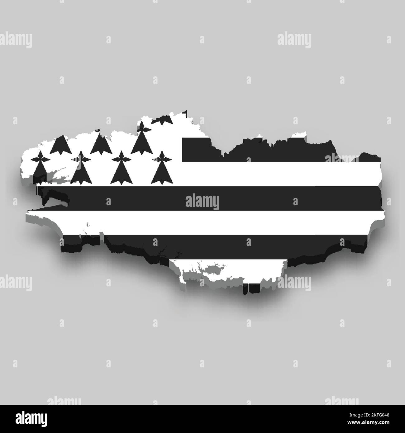 3d isometric Map of Brittany is a region of France with national flag ...