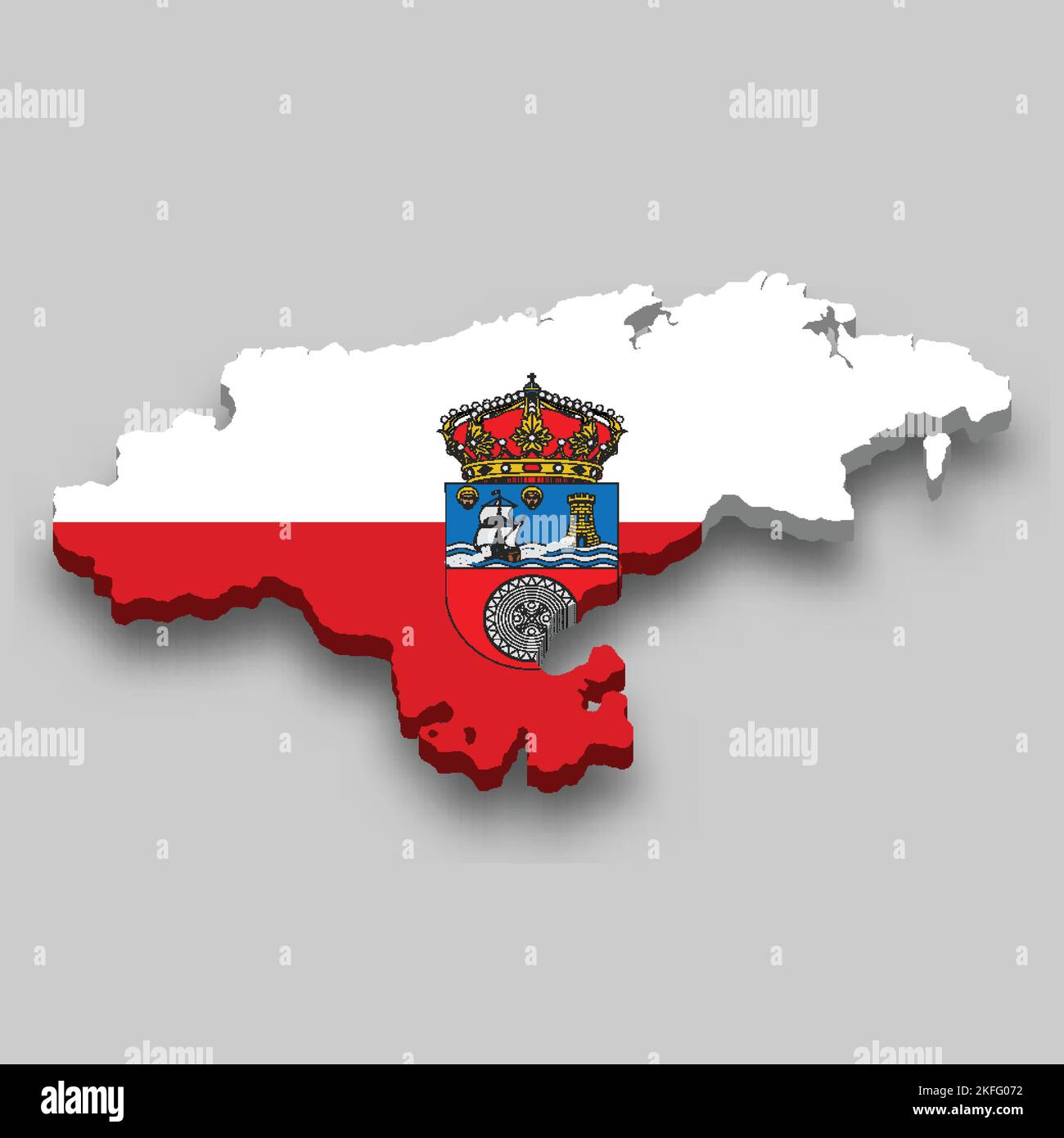 3d isometric Map of Cantabria is a region of Spain with national flag Stock Vector