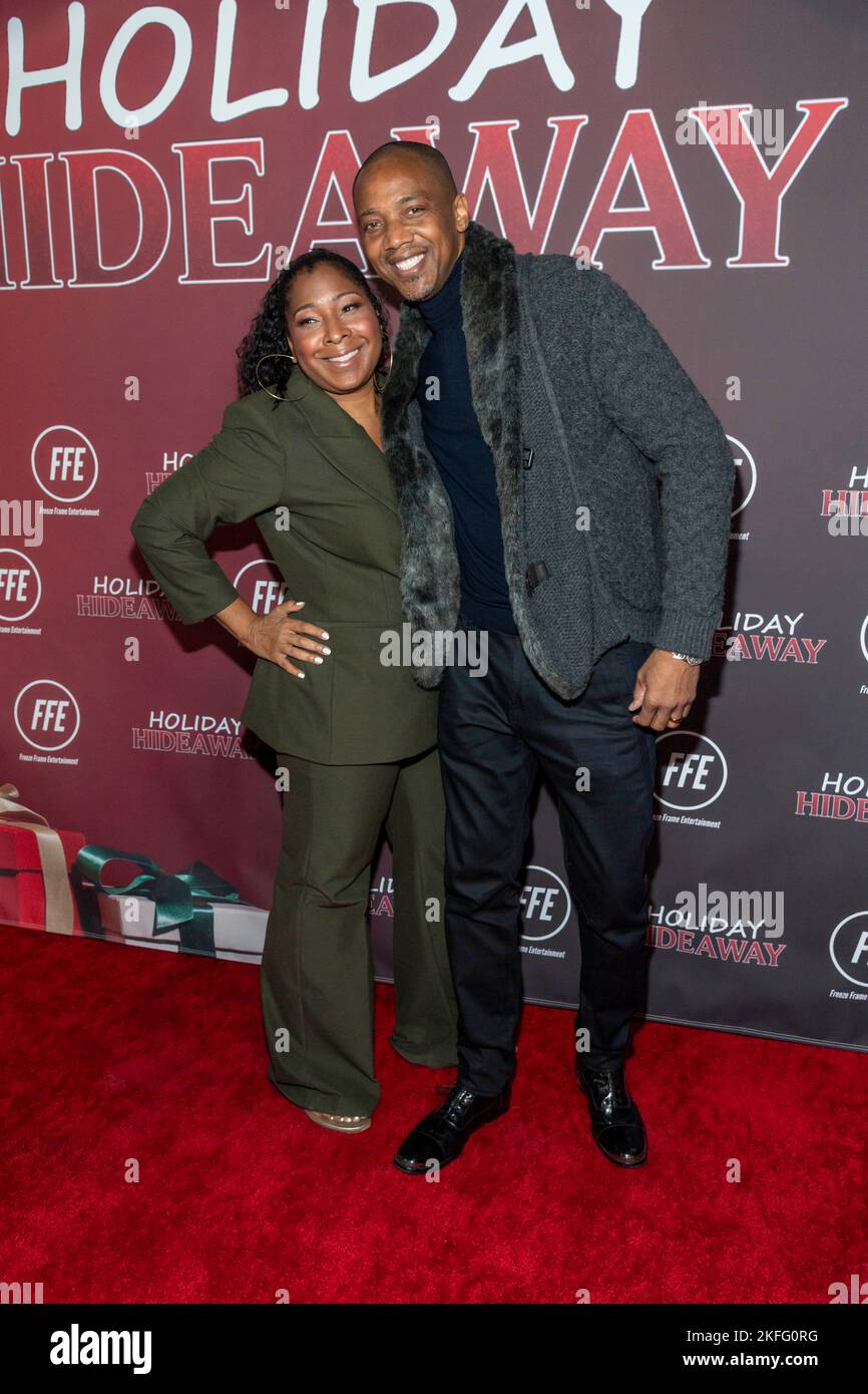 Jocelyn Coleman, J. August Richards attend BET+ 'Holiday Hideaway' Los Angeles Premiere at Miracle Theater, Inglewood, CA on November 17, 2022 Stock Photo