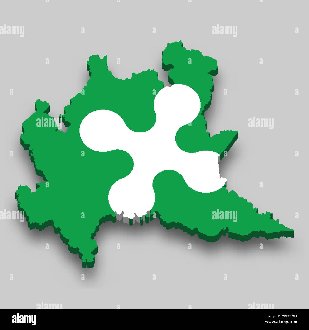 3d isometric Map of Lombardy is a region of Italy with national flag