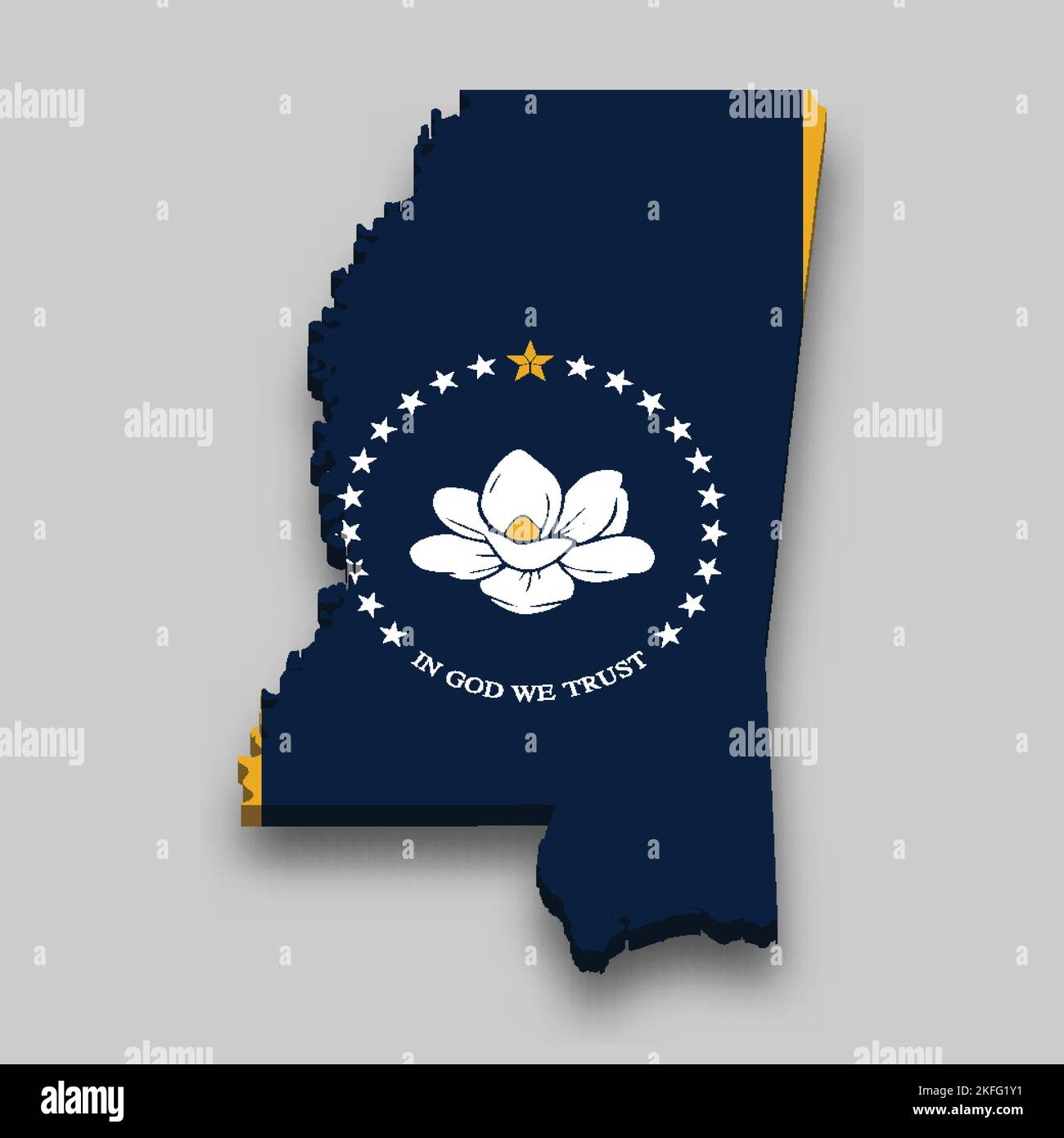 3d isometric Map of Mississippi is a state of United States with ...