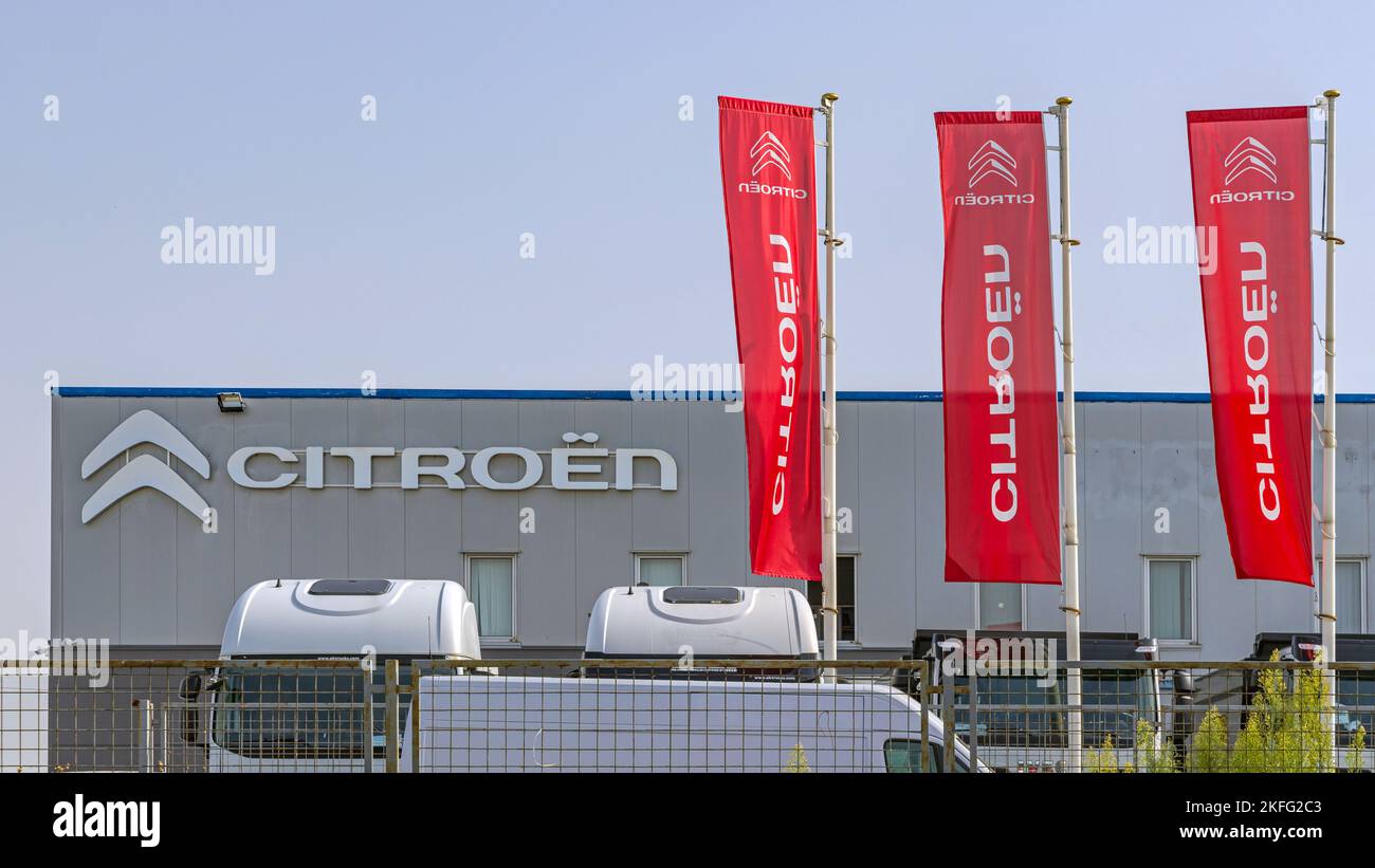 Belgrade, Serbia August 19, 2022 Red Flags at French Car Citroen