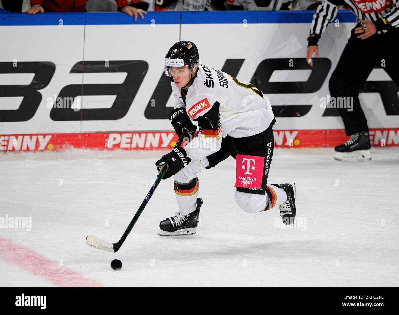 Samuel SORAMIES (GER) Action, Germany (GER) - Slovakia (SVK), on 11/13/2021. Ice Hockey Germany Cup from 10.11. - 13.11.2022 in Krefeld/ Germany. Stock Photo