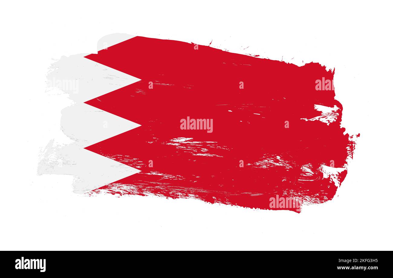 Stroke brush painted distressed flag of bahrain on white background Stock Photo