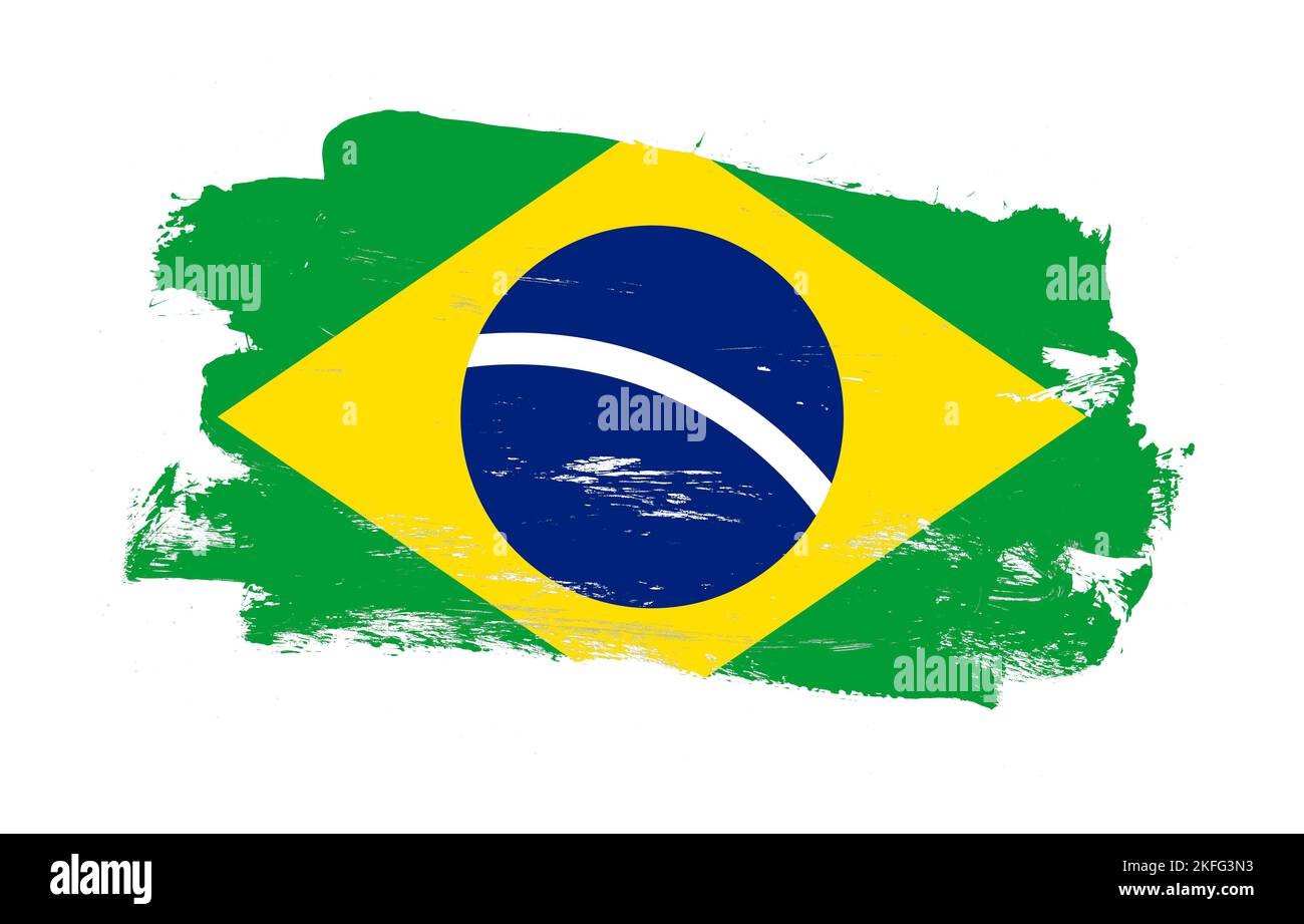 Stroke brush painted distressed flag of brazil on white background ...