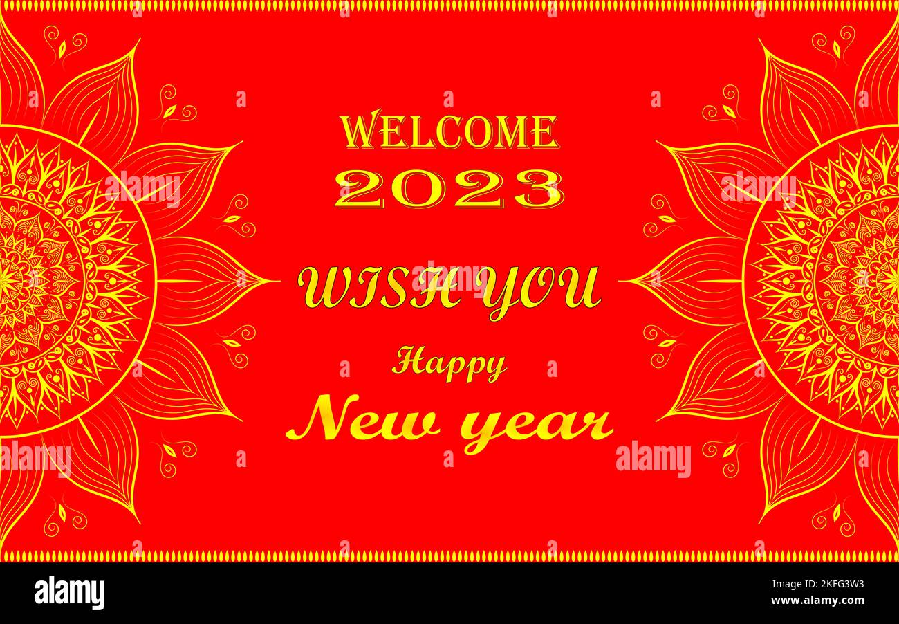 Welcome 2023 banner or poster with mandala art, happy new year 2023 banner  with mandala art isolated on a red background Stock Photo - Alamy