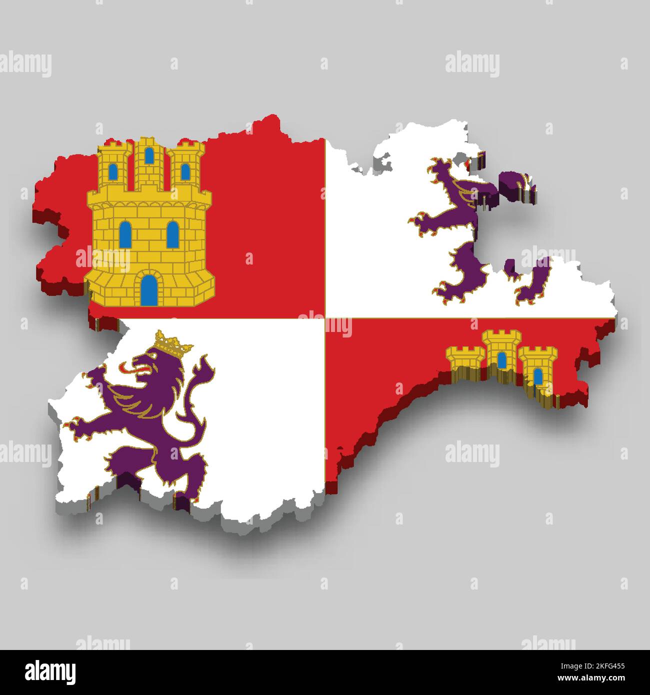 3d isometric Map of Castile and Leon is a region of Spain with national