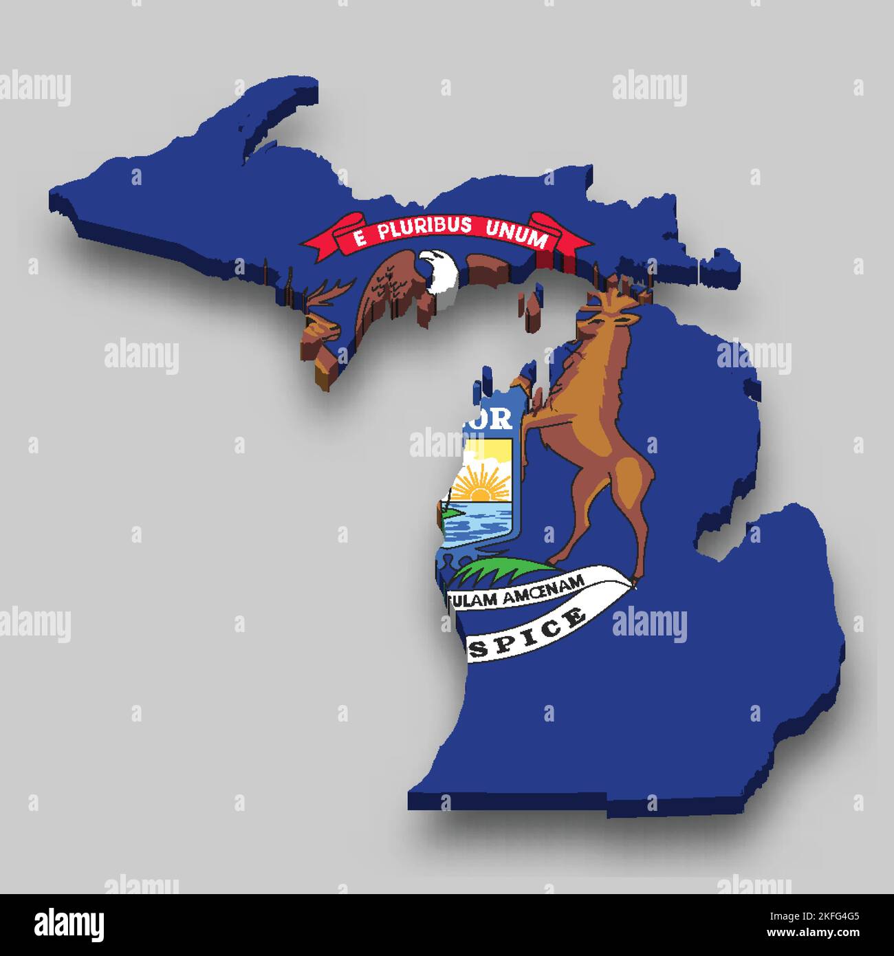 3d isometric Map of Michigan is a state of United States with national ...