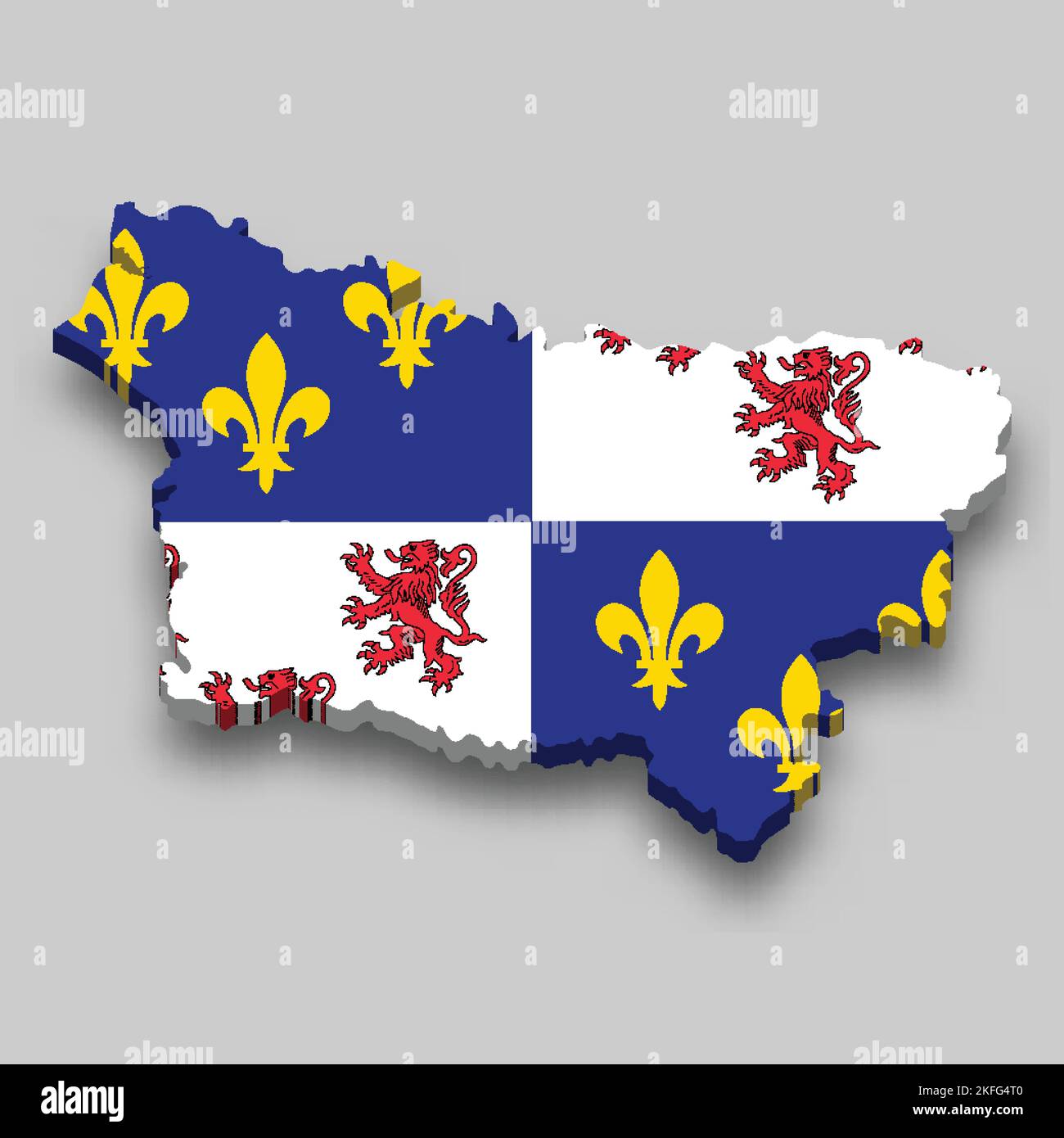 3d isometric Map of Picardy is a region of France with national flag Stock Vector