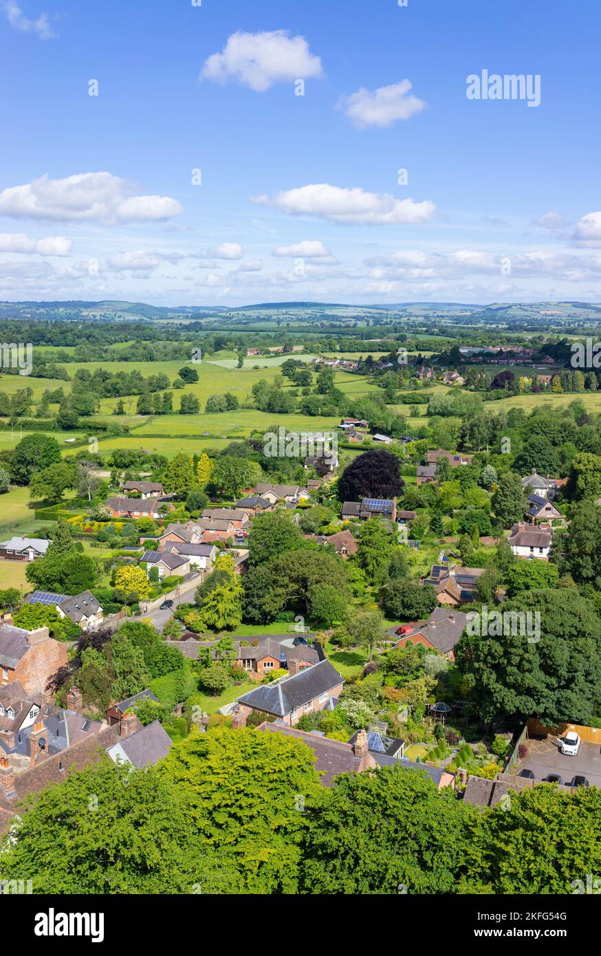Ludlow Shropshire Aerial view Shropshire market town of Ludlow Shropshire and surrounding Shropshire Countryside Ludlow Shropshire England UK GB Stock Photo