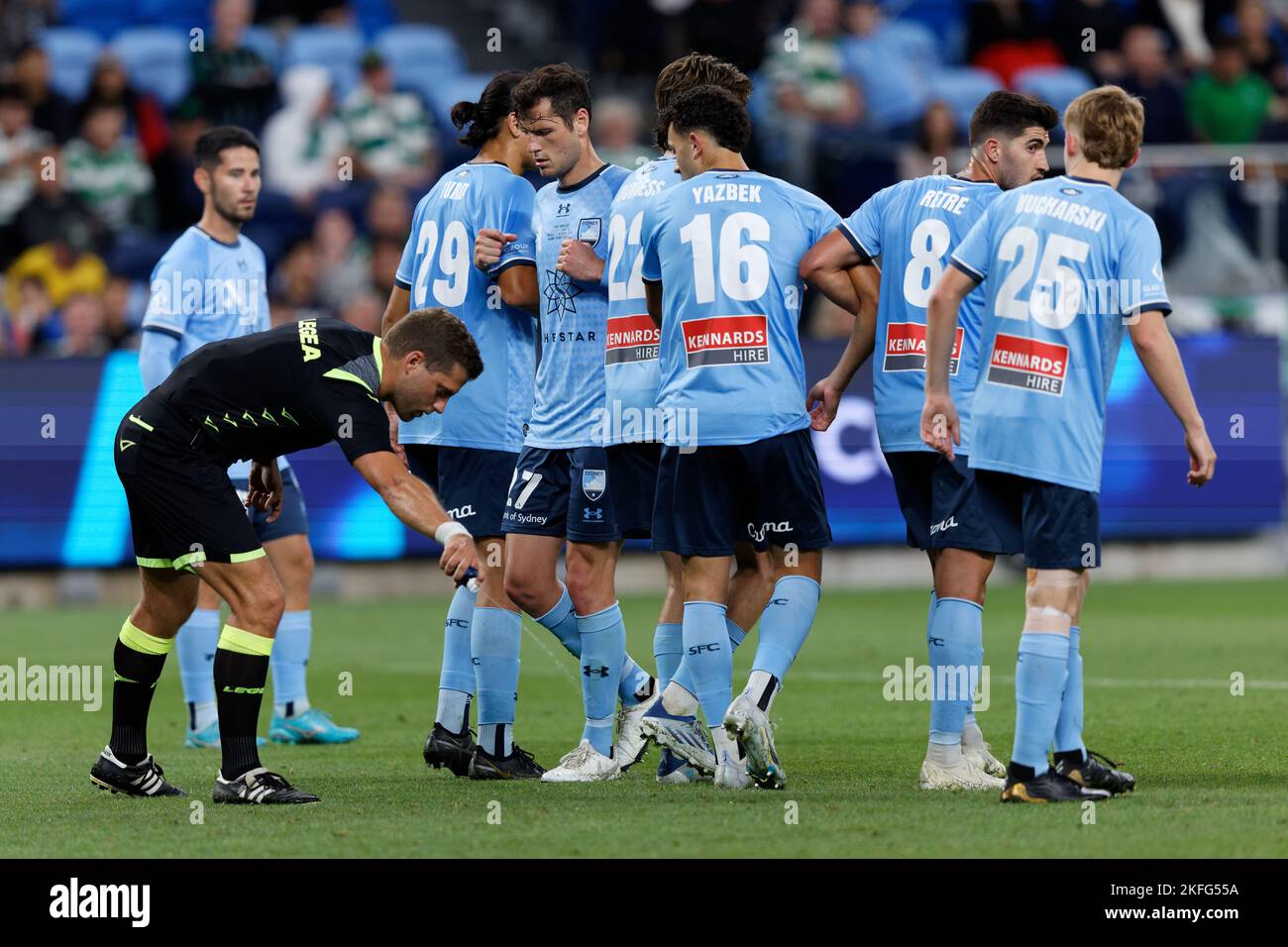 SYDNEY, AUSTRALIA NOVEMBER 17 Referee Alex King marks a line on the