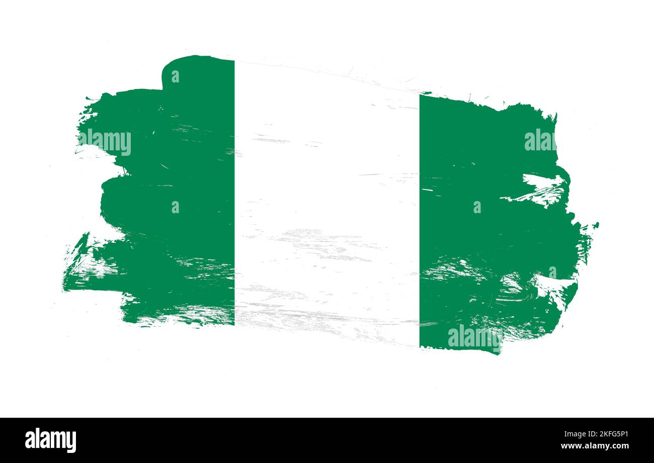 Stroke brush painted distressed flag of nigeria on white background ...