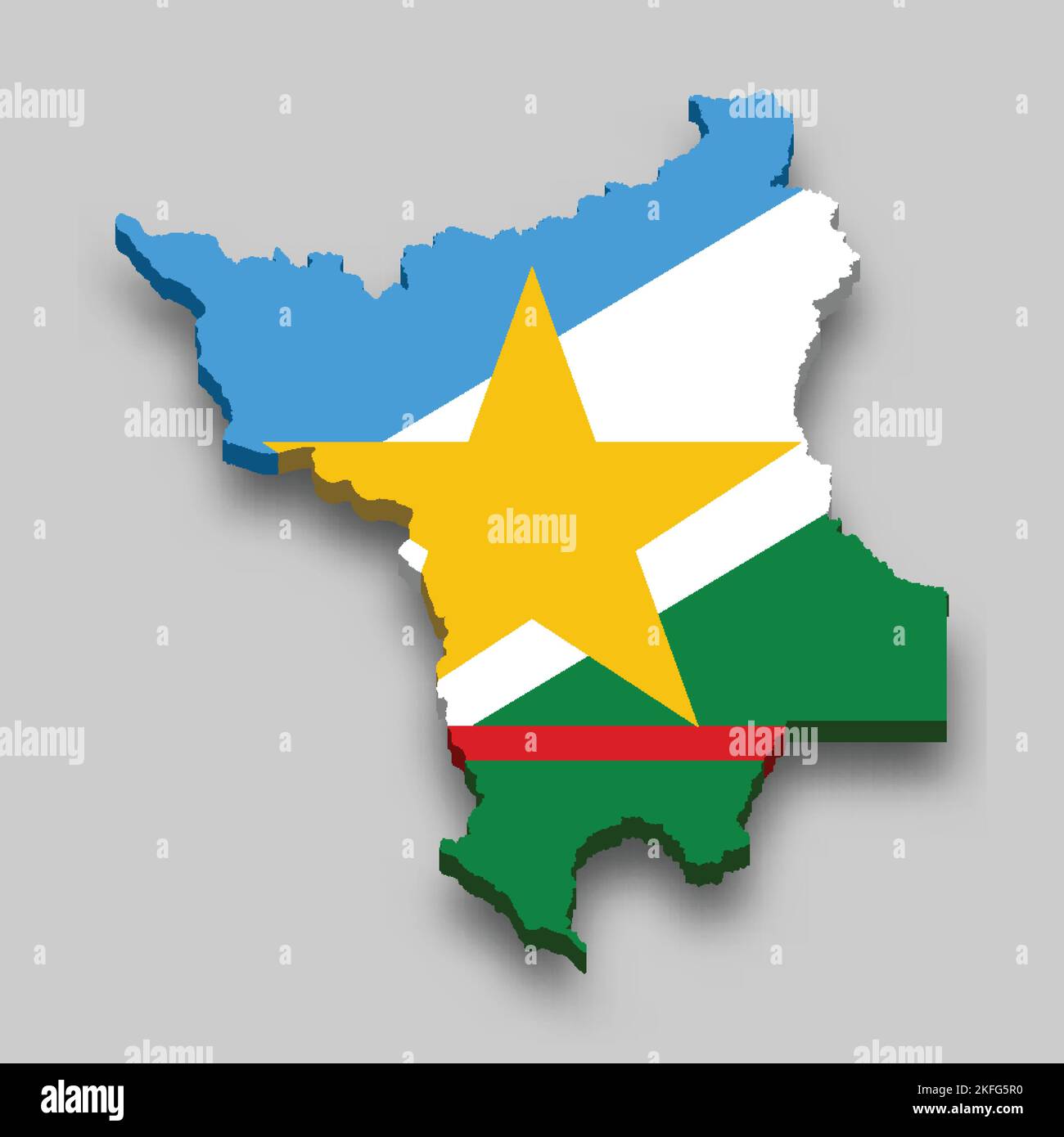 3d isometric Map of Roraima is a state of Brazil with national flag