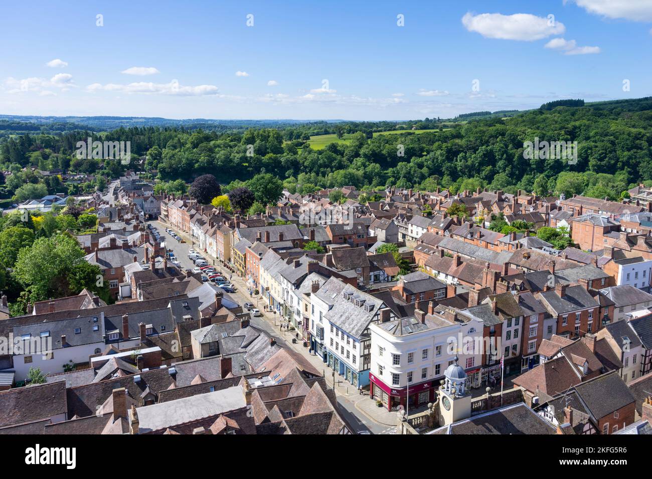 Ludlow Shropshire view down Broad street and the small market town