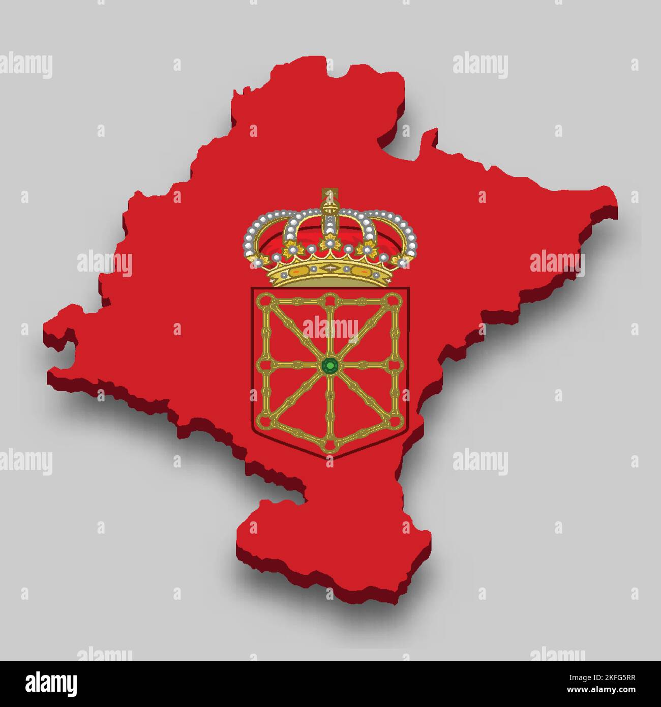 3d isometric Map of Navarre is a region of Spain with national flag