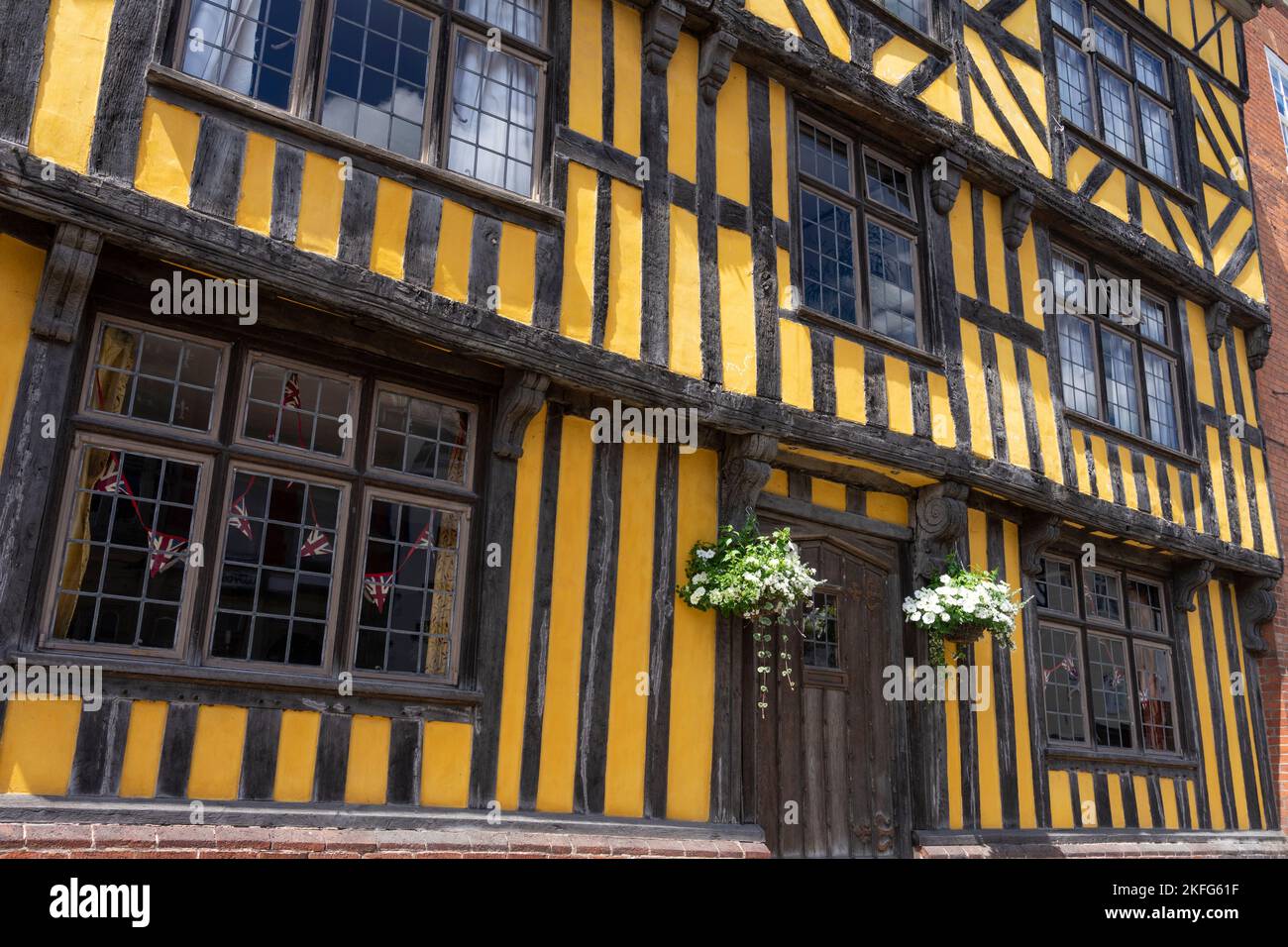 Ludlow Shropshire Yellow medieval tudor house a half timbered house on Broad street in Ludlow