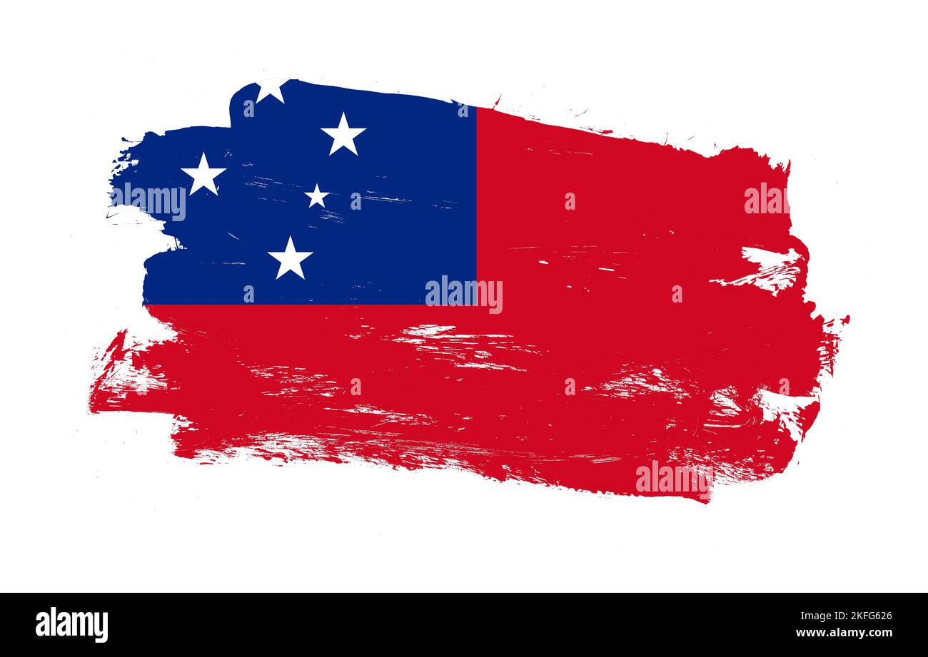Stroke brush painted distressed flag of samoa on white background Stock ...